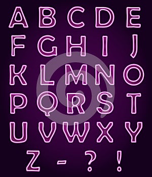 Neon light letters Alphabet ABC, vector font