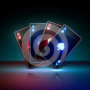 Neon light playing cards in black style