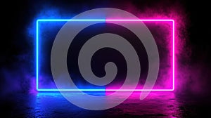 Neon Light Rectangle Frame in Dark Studio