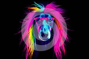 Neon light Saluki dog as a punk with bright hair. photo