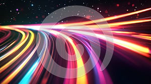 Neon light trails creating abstract speed motion background