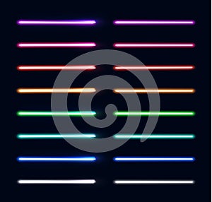 Neon light tubes set. Colorful stripes collection.