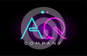 neon lights alphabet aq a q letter logo icon combination design