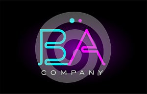 neon lights alphabet ba b a letter logo icon combination design