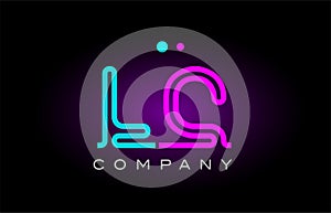 neon lights alphabet lc l c letter logo icon combination design