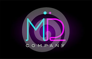 neon lights alphabet md m d letter logo icon combination design