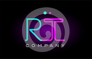 neon lights alphabet rt r t letter logo icon combination design