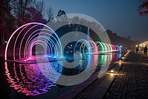 Neon lights glowing reflection