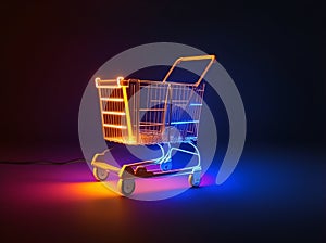 Neon Lights shopping cart with colorful girl silhouette : Black Friday Shopping Sensation