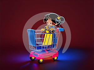 Neon Lights shopping cart with colorful girl silhouette : Black Friday Shopping Sensation