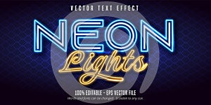 Neon lights text, signage style editable text effect