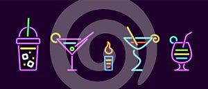 Neon linear cocktails and drinks