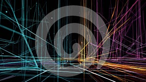 Neon Lines Create a Digital Circuit Pattern in a Chaotic Web Design Against a Dark Background