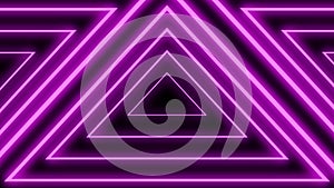 Neon lines triangles shape drawning on with full loop-ready rotation. Purple colored bright lines on black background.