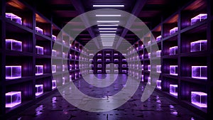 Neon Lit Abstract Warehouse Interior