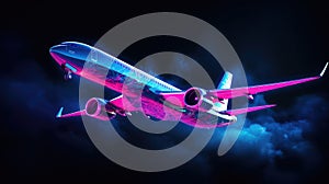 Neon-Lit Airplane in Flight