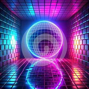 Neon Background Concept. Disco Neon Light Background. 3D Rendering photo