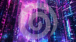 Neon-Lit Cybersecurity Skyscrapers in Futuristic Data City