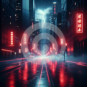 Neon Lit Futuristic Cityscape