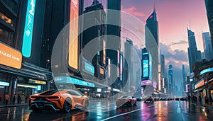 Futuristic Cityscape with Supercars photo