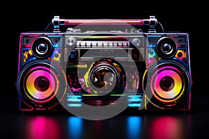 Neon-Lit Vintage Boombox