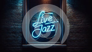 Neon Live Jazz Sign on Brick Wall at Night