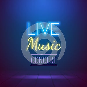 Neon Live Music Concert Acoustic Party Poster Background Template with spotlight and stage