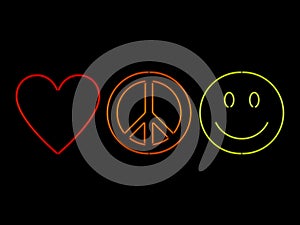 Neon Love Peace And Happiness