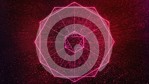 Neon magenta sacred geometry hexagon & dark glitter background - abstract