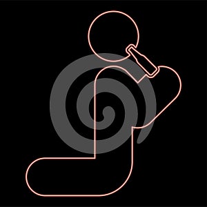 Neon man human drinking water alcohol beer from bottle knight position red color vector illustration image flat style