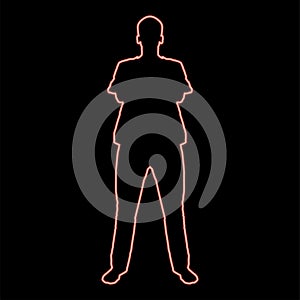 Neon man standing with hands crossed Dentist surgeon in medical clothes with folded hands on his chest Concept of the end of