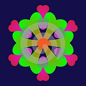 Neon mandala with hearts