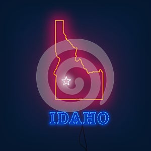 Neon map State of Idaho on dark background.