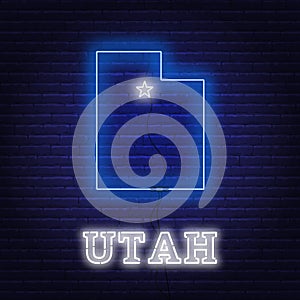 Neon map State of Utah on a brick wall background