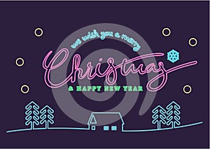 Neon merry christmas & happy new year illustration design