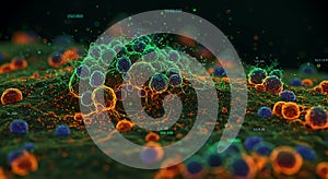 Neon microscopic cell structure visualization