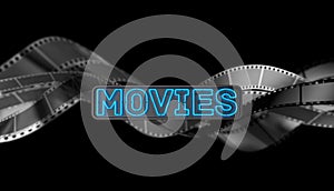 Neon Movies Sign on Dark Background