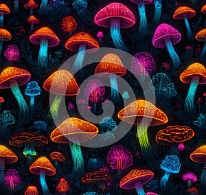 Neon mushrooms wordart