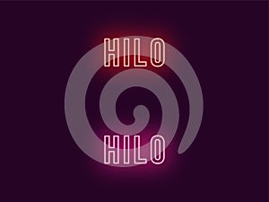 Neon name of Hilo city in Hawaii. Vector text