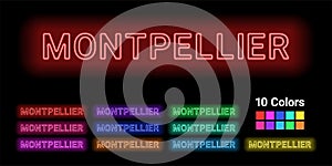 Neon name of Montpellier city