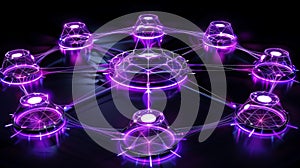 Neon Network: Abstract Futuristic Technology Concept, Data Connection, Blockchain Nodes, Artificial Intelligence, Cybersecurity