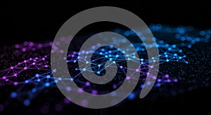 Neon network of interconnected nodes and lines forming geometric patterns, creating