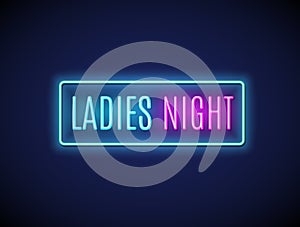 Neon night lady fashion invitation sign party flyer. Pink bar or club for girl disco party typography