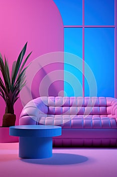 Neon Nights: Contrasting Pastels in a Retro 1980s Interior Oasis. Generative AI