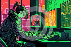 Neon Nights: A Digital Illustration of Cyberpunk Intrigue