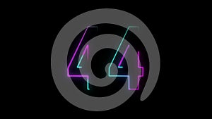 Neon number 44 with alpha channel, neon numbers