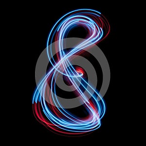 The neon number 8, blue light image