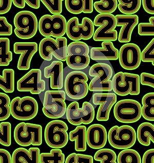 Neon number in green on black background. Seamless vector tile, bold font cipher.