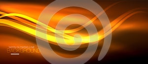 Neon orange elegant smooth wave lines digital abstract background