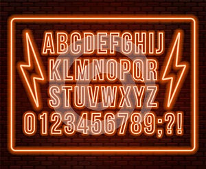 Neon orange font. Bright capital letters with numbers on a dark background.